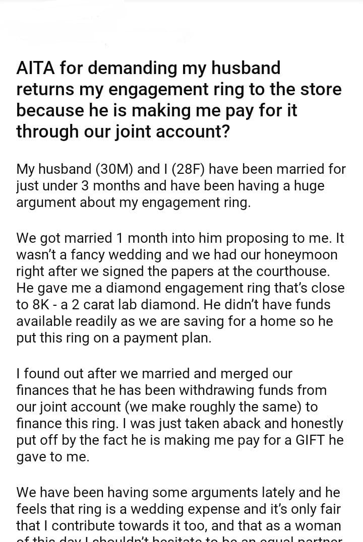 AITA for my husband for my engagement ring – DJOTD.com