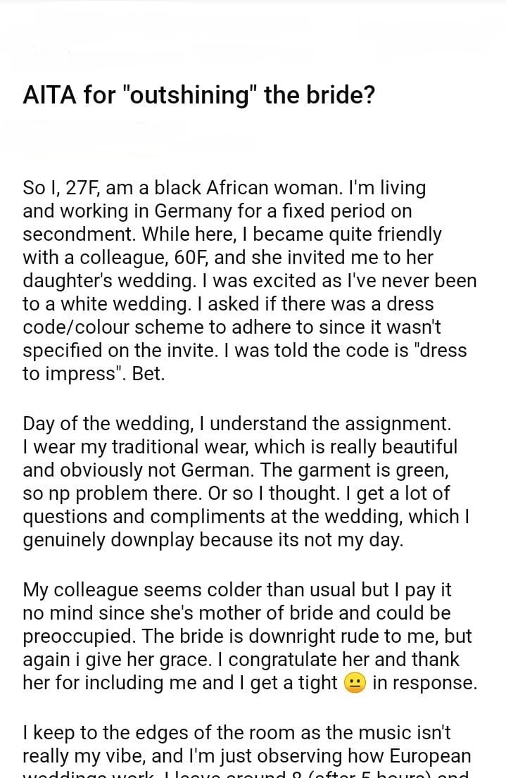 AITA for “outshining” the bride?