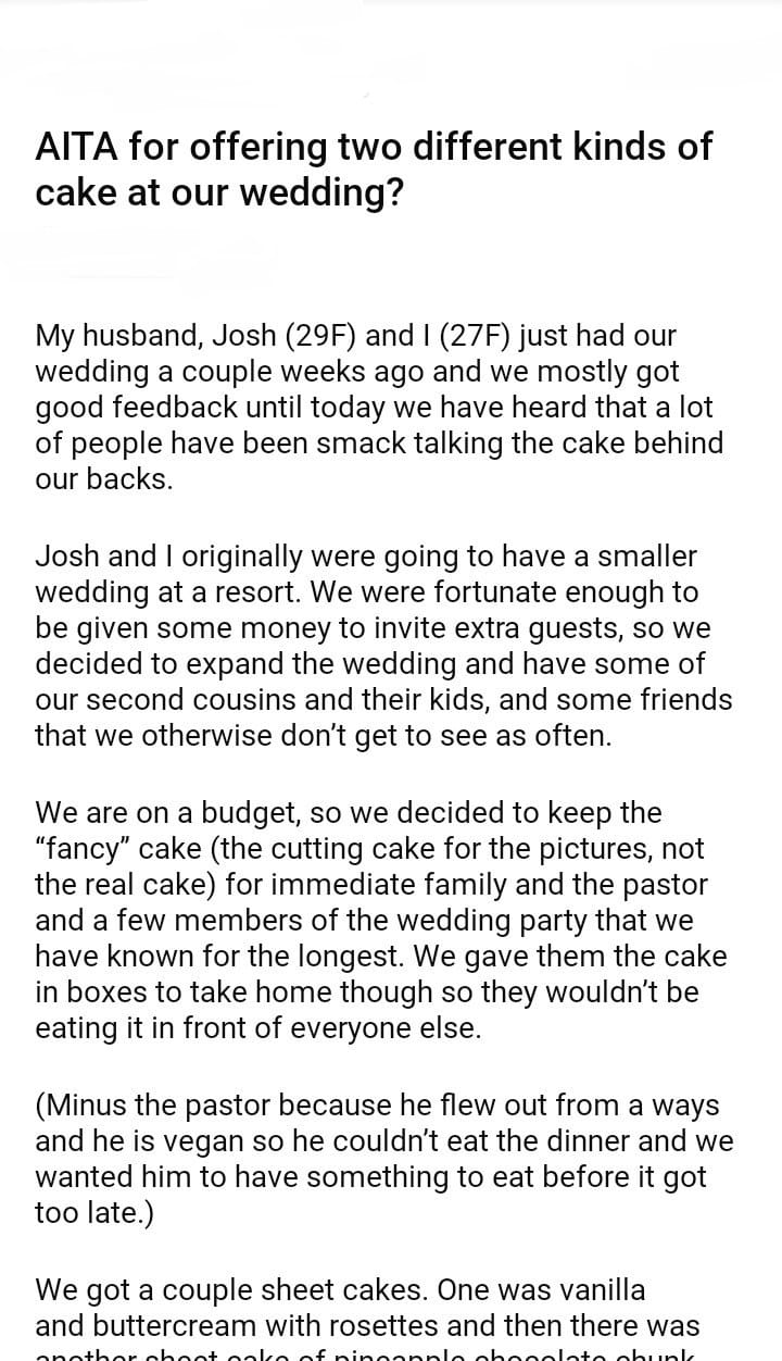AITA for cake at our wedding? – DJOTD.com