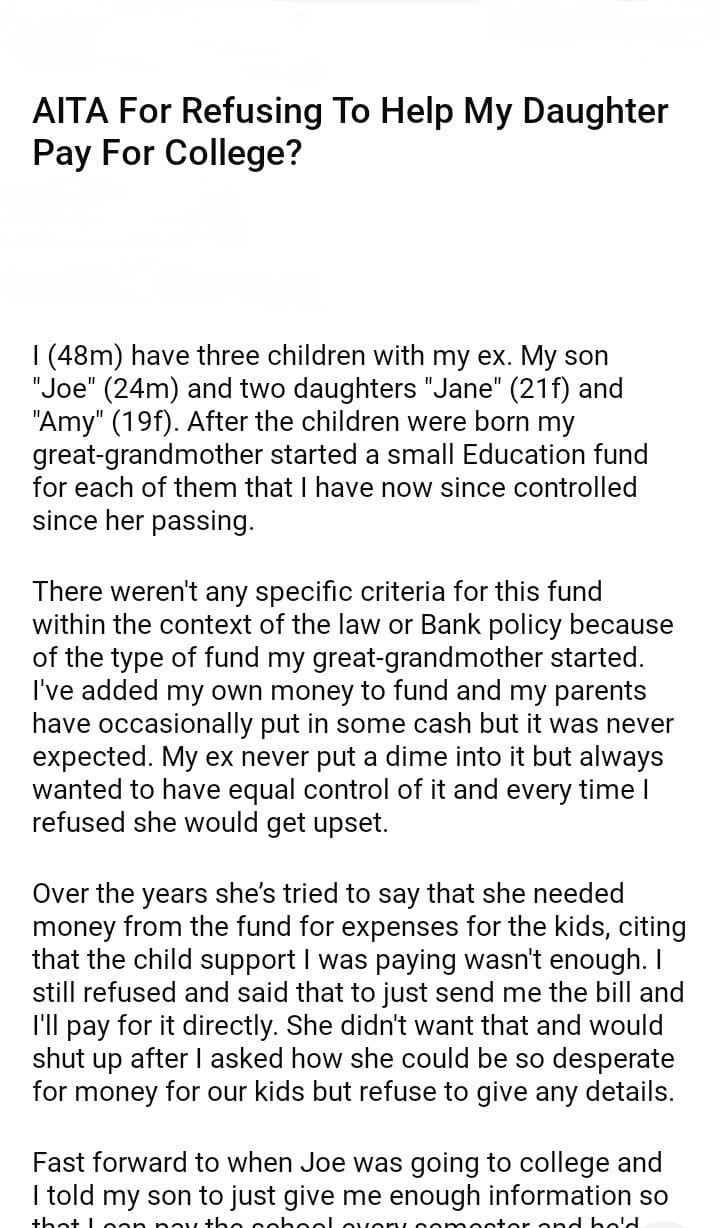 AITA For Refusing To Help My Daughter Pay For College? – DJOTD.com