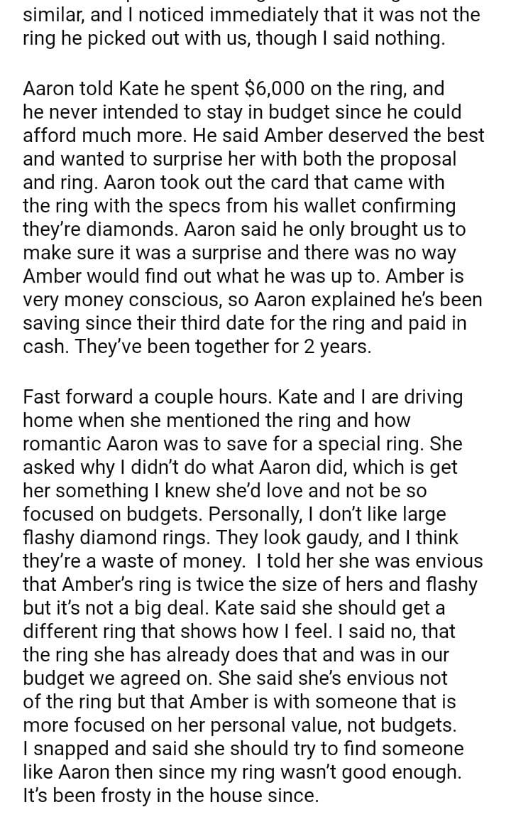 AITA for not wanting to buy a new engagement ring for my fiancée ...
