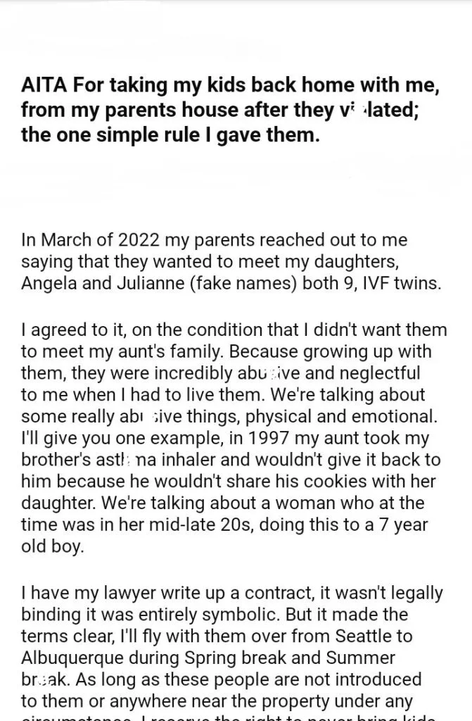 AITA For my kids back home with me from my parents – DJOTD.com